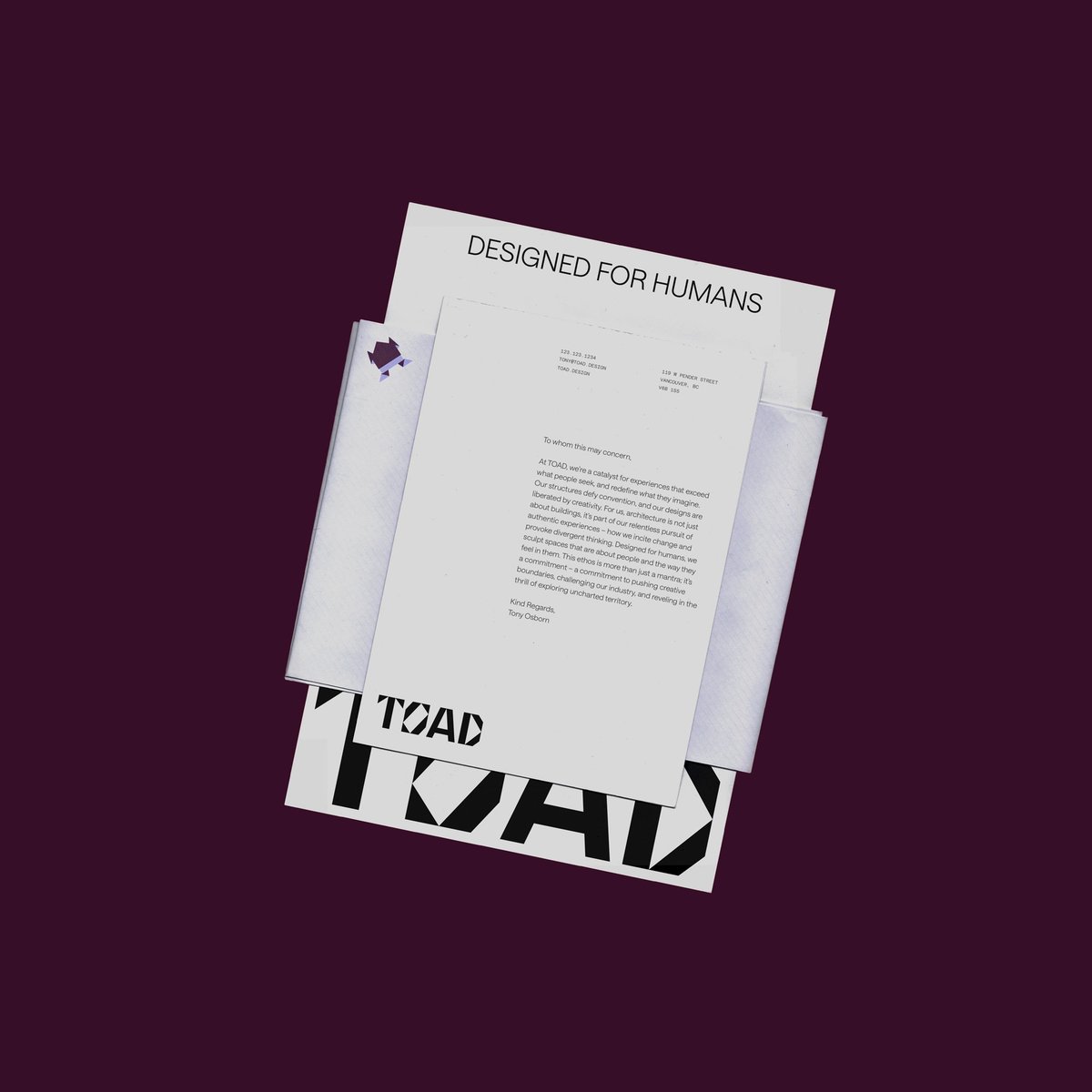 TweetsByTBI's tweet image. Shaping spaces: Otherwise’s origami-like identity for architecture firm TOAD finds forms in folds → t-bi.link/TOAD