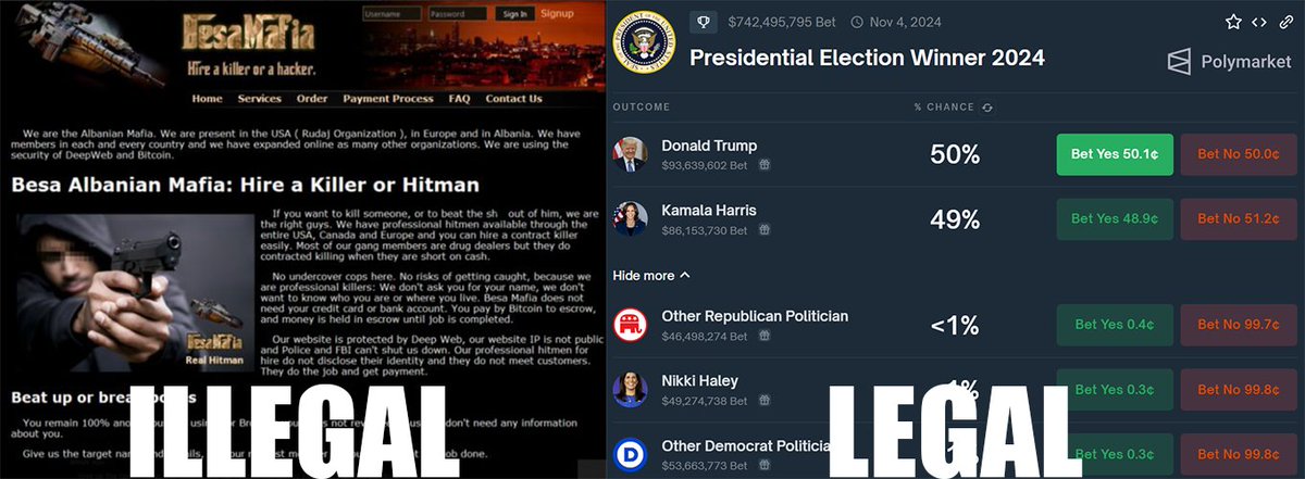 Yusuf Gürdoğan (@yusufgurdogan) on Twitter photo Prediction Markets: The Worst Type of Gambling
You might say, "I bet Trump will be elected" in your friend group. This isn't a real bet—just your opinion with a local impact.
However, you can literally bet on that event in an anonymous way using prediction markets, making the Prediction Markets: The Worst Type of Gambling
You might say, "I bet Trump will be elected" in your friend group. This isn't a real bet—just your opinion with a local impact.
However, you can literally bet on that event in an anonymous way using prediction markets, making the