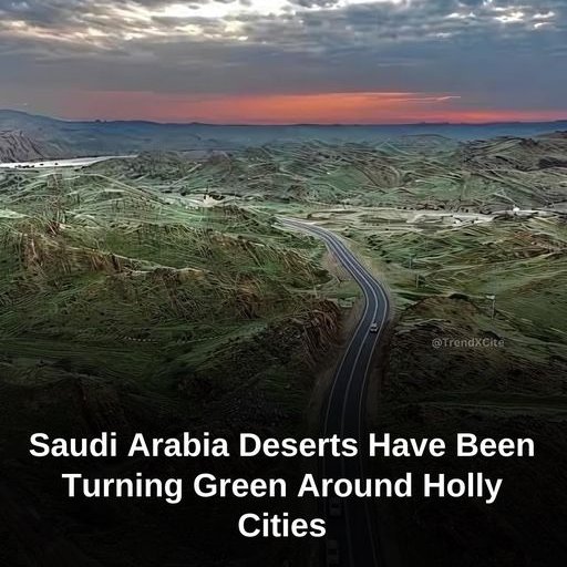 whiteashiq's tweet photo. Saudi  Arabia's deserts around the Holy Cities have been turning green. After  heavy rains, desert near Mecca and Medina have  turned green. This transformation, particularly in the west, is due to  excess water, leading to the growth of grass and plants #SaudiArabia  #mecca https://t.co/xk4Ty8RLCg