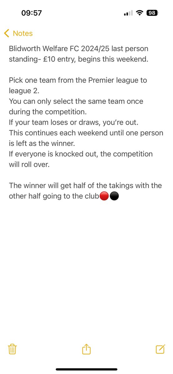 Blidworth Welfare F (C) (@blidworthfc) on Twitter photo Last person standing begins this weekend. If anyone is interested in entering please message us or <a href="/Scott_Rogers11/">Scott Rogers</a> for info on how to join🔴⚫️ Last person standing begins this weekend. If anyone is interested in entering please message us or <a href="/Scott_Rogers11/">Scott Rogers</a> for info on how to join🔴⚫️