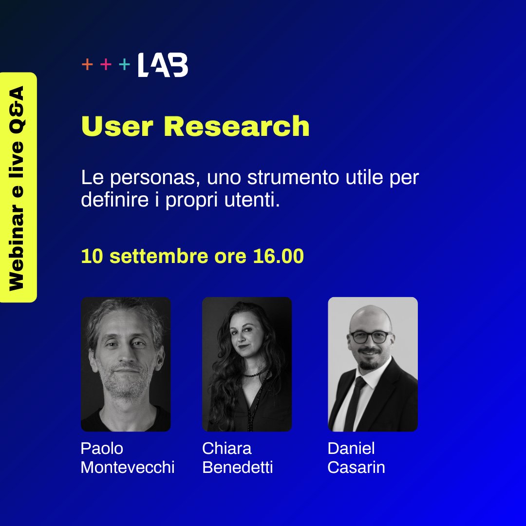 Lo strumento delle Personas permette di scoprire  motivazioni, comportamenti e attitudini del proprio target, tutti aspetti indispensabili per creare una strategia di comunicazione o progettare prodotti e servizi per i propri clienti.

Iscriviti al webinar shorturl.at/ESkU5