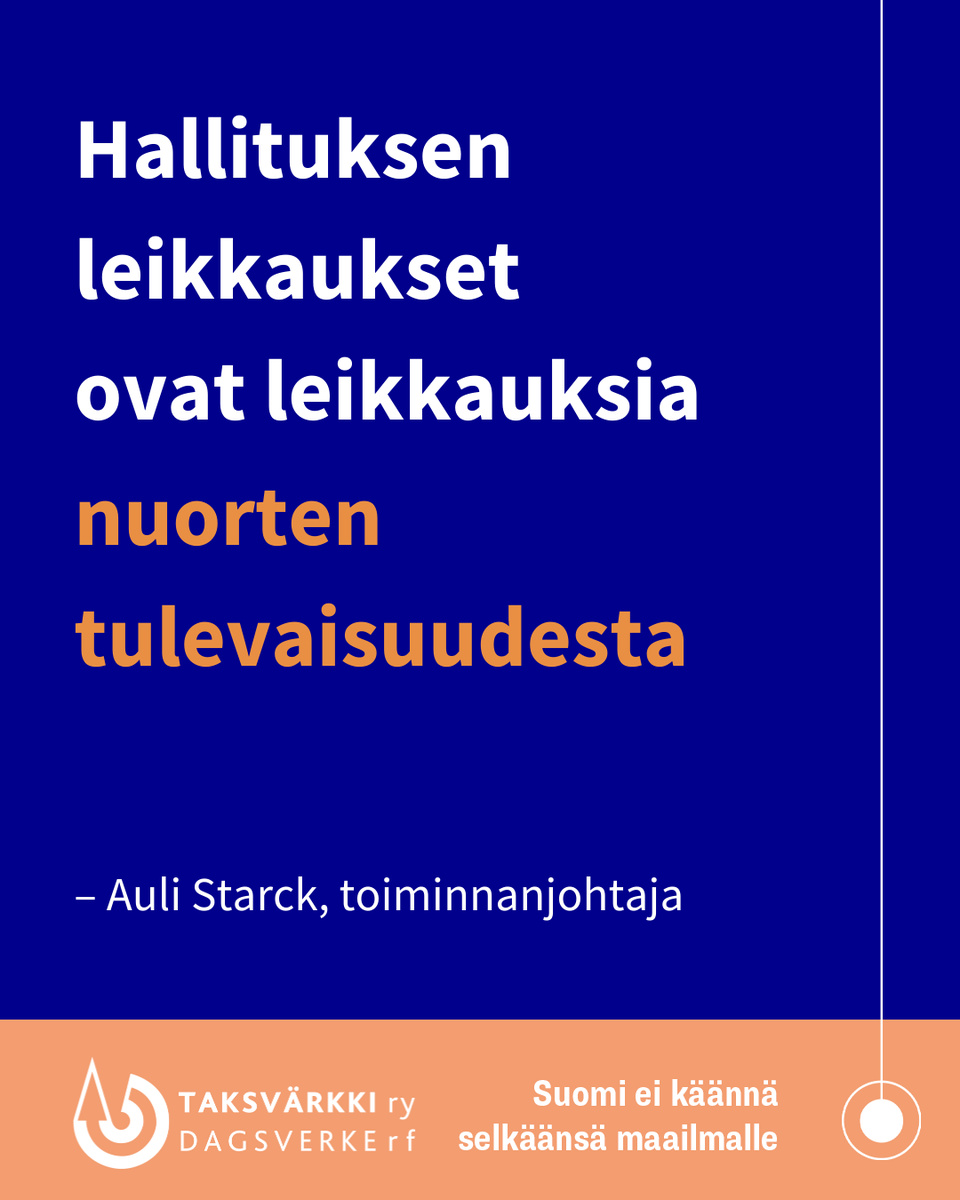 Suomen ei tule kääntää selkäänsä maailmalle. Nyt hallitus leikkaa rajusti kehitysyhteistyöstä. Haluamme muistuttaa, että leikkaus kehitysyhteistyöstä on leikkaus nuorten tulevaisuudesta.

#TurvallisempiMaailma
#Budjettiriihi
#EmmeKäännäSelkää
#Kehitysyhteistyö