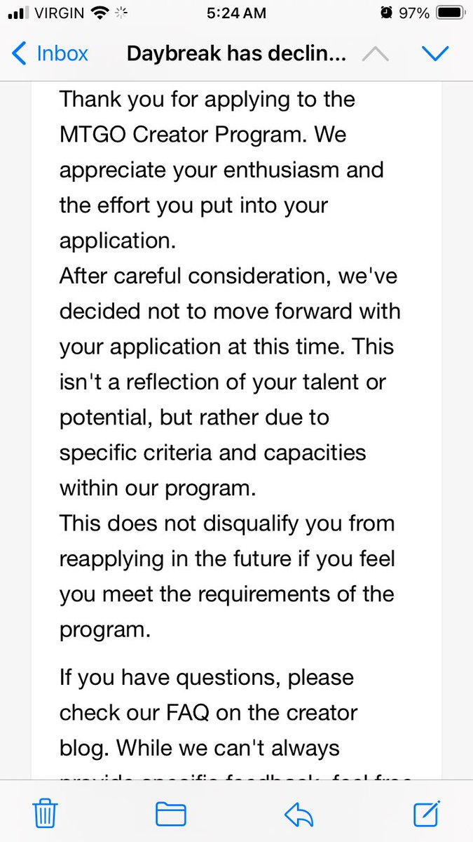 Unfortunately today I didn’t get into the @magiconline creator program. It’s sucks for now, but I gotta keep at it!

#twitch
#streamer
#gamerdad
#mtgo
#mtgedh
#canada