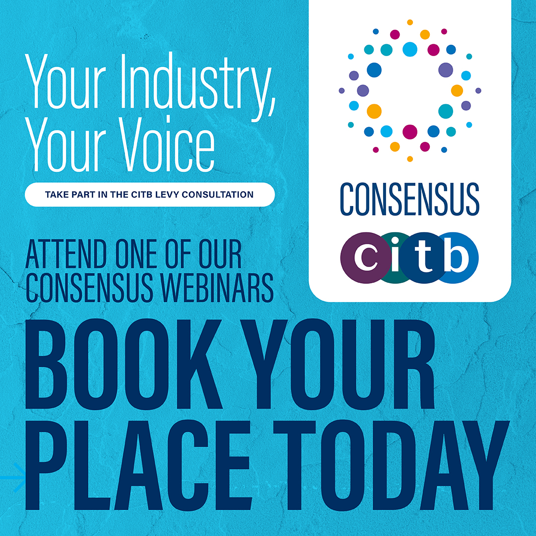 Attend one of our Consensus webinars to find out more about our draft Levy Proposals for the 2026 Levy Order and how you can get involved in Consultation. 

Click here to book your place today ➡️ bit.ly/3YLC5JC 

#Consensus #YourIndustryYourVoice #CITB