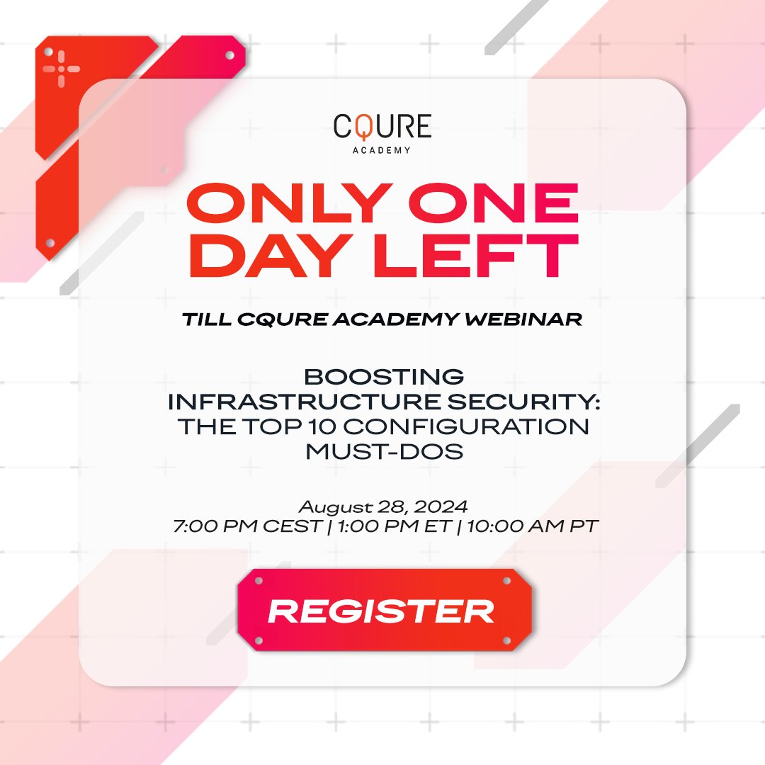 CQURE Academy (@cqureacademy) on Twitter photo Last chance to register!
🔐 LIVE Webinar: Boosting Infrastructure Security: The Top 10 Configuration Must-Dos
💻 Experts: <a href="/PaulaCqure/">Paula Januszkiewicz</a>, @SamiLaiho, <a href="/MJL_PL/">Mike Jankowski-Lorek</a>, <a href="/Amr_Thabet/">Amr Thabet</a>
📅 August 28, 7:00 PM CEST
Arm yourself with practical knowledge.
✅ Register: cqureacademy.com/webinars/infra… Last chance to register!
🔐 LIVE Webinar: Boosting Infrastructure Security: The Top 10 Configuration Must-Dos
💻 Experts: <a href="/PaulaCqure/">Paula Januszkiewicz</a>, @SamiLaiho, <a href="/MJL_PL/">Mike Jankowski-Lorek</a>, <a href="/Amr_Thabet/">Amr Thabet</a>
📅 August 28, 7:00 PM CEST
Arm yourself with practical knowledge.
✅ Register: cqureacademy.com/webinars/infra…