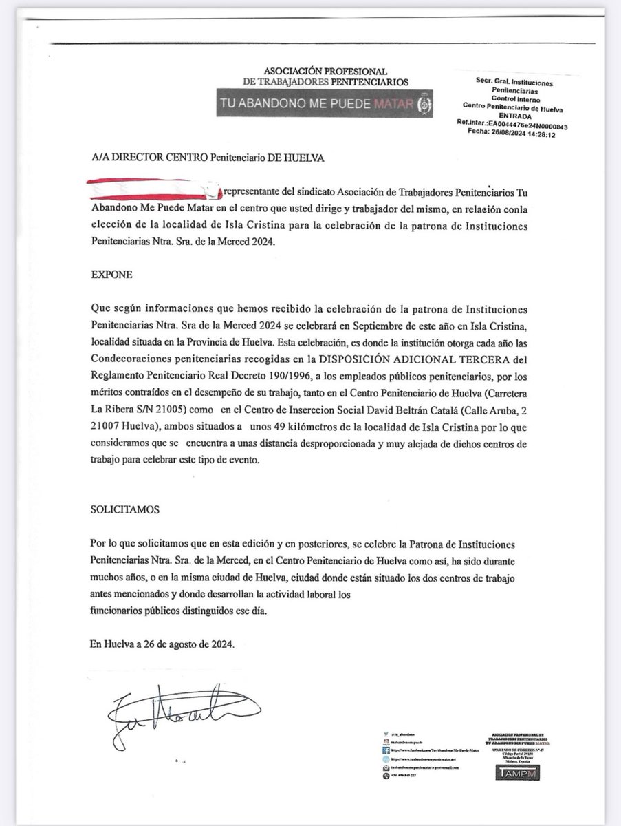TAMPM_Huelva's tweet photo. La dirección del CP Huelva se lleva la #prisionesMerced24 a 49 Km de los centros de #Sosprisiones .
No puede haber celebración sin los propios trabajadores. Una vez más no se tiene en cuenta a los #funcionariosdeprisiones https://t.co/1A8qRFbFKf