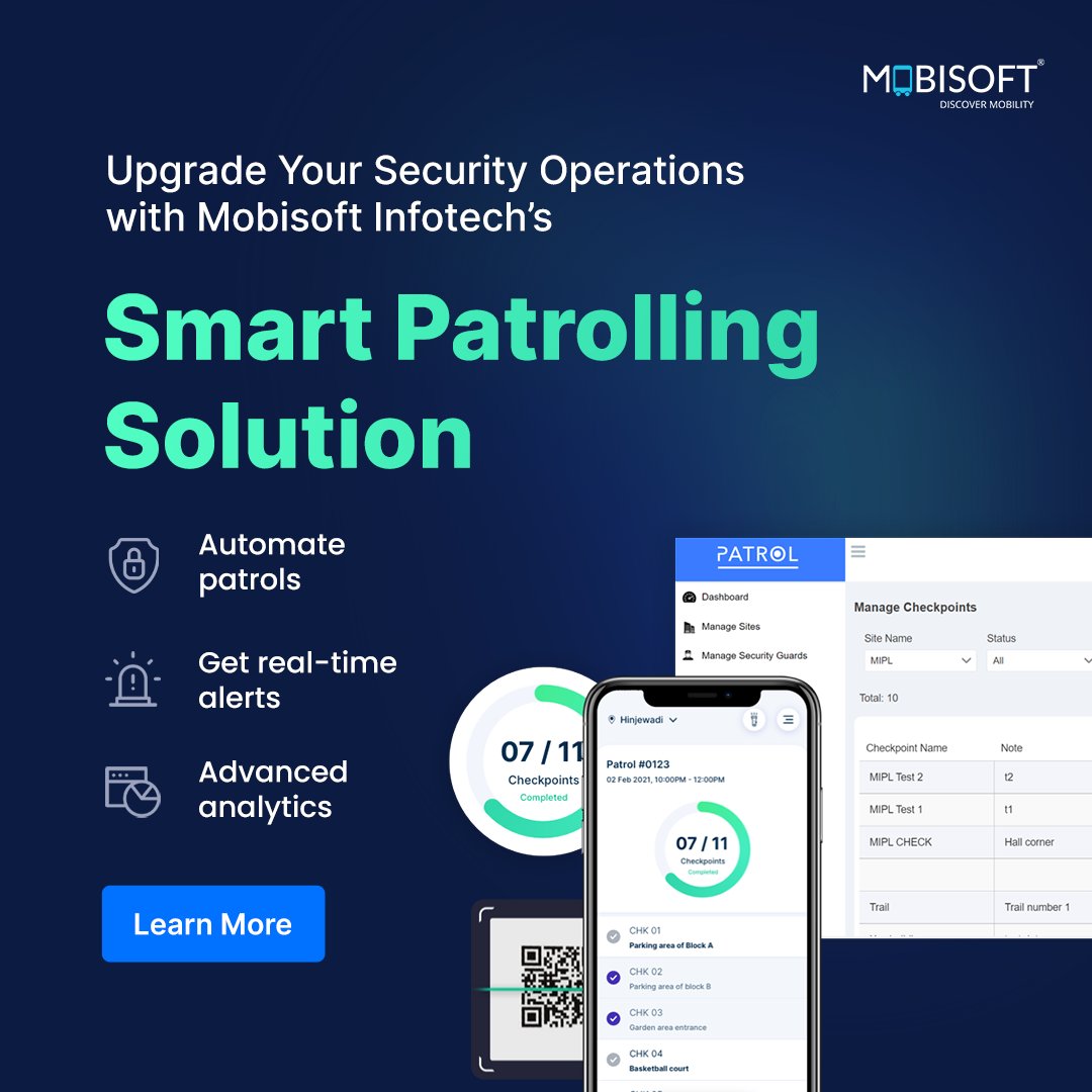 MobisoftInfo's tweet image. Enhance your security with Mobisoft Infotech&apos;s Smart Patrolling Solution! Automate patrols, get real-time alerts, and boost efficiency. Learn more: mobisoftinfotech.com/products/smart… #SmartPatrolling #SecurityTech #MobisoftInfotech