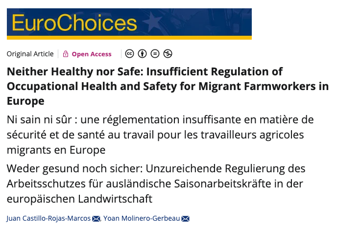 yoanmolinero's tweet photo. My article "Neither Healthy nor Safe: Insufficient Regulation of Occupational Health and Safety for Migrant Farmworkers in Europe", written with Juan Castillo, has been published open access in @eurochoices https://t.co/39zgarueXT https://t.co/KurVlAuAMK