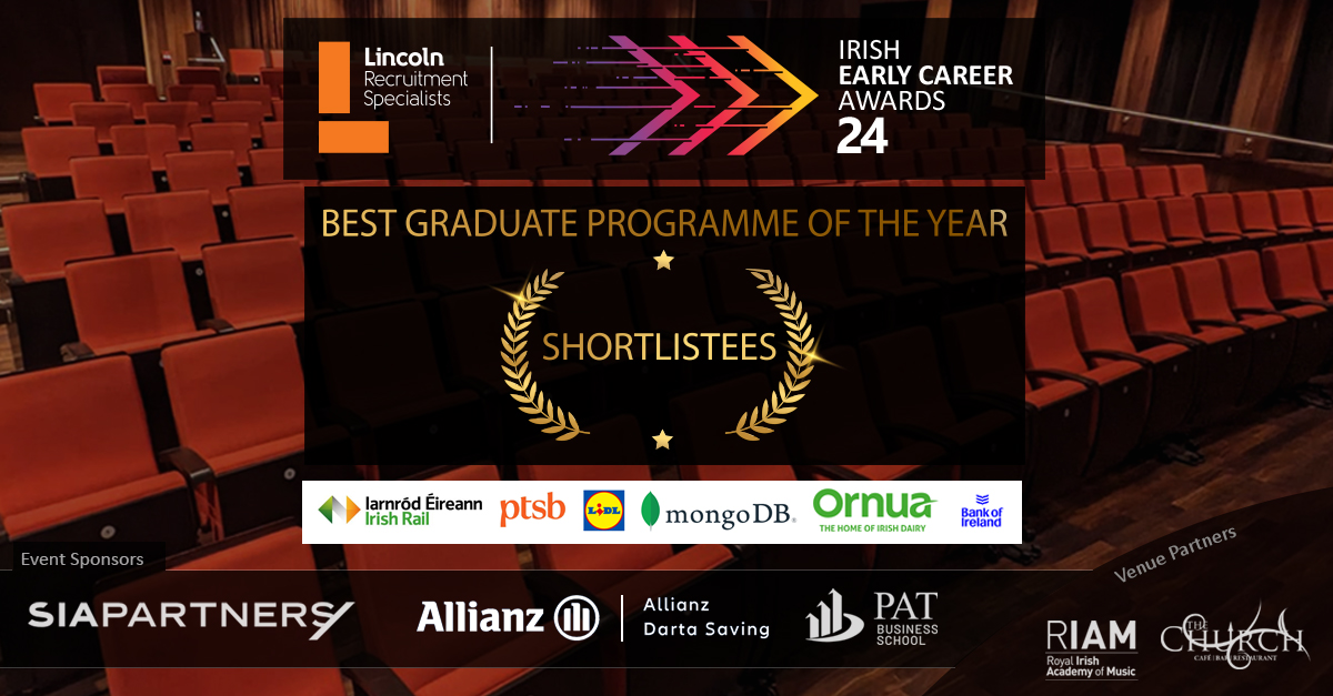 Early Career Awards (@earlycareerawds) on Twitter photo Huge congratulations to the organisations that made the Best Grad Programme shortlist!
<a href="/ornua/">Ornua</a>
<a href="/PTSBIreland/">PTSB</a>
<a href="/IrishRail/">Iarnród Éireann</a>
<a href="/MongoDB/">MongoDB</a>
<a href="/lidl_ireland/">Lidl Ireland</a>
<a href="/talktoBOI/">Bank of Ireland</a>
Judges extend their sincere thanks to all participating organisations, each submission was extremely impressive. Huge congratulations to the organisations that made the Best Grad Programme shortlist!
<a href="/ornua/">Ornua</a>
<a href="/PTSBIreland/">PTSB</a>
<a href="/IrishRail/">Iarnród Éireann</a>
<a href="/MongoDB/">MongoDB</a>
<a href="/lidl_ireland/">Lidl Ireland</a>
<a href="/talktoBOI/">Bank of Ireland</a>
Judges extend their sincere thanks to all participating organisations, each submission was extremely impressive.