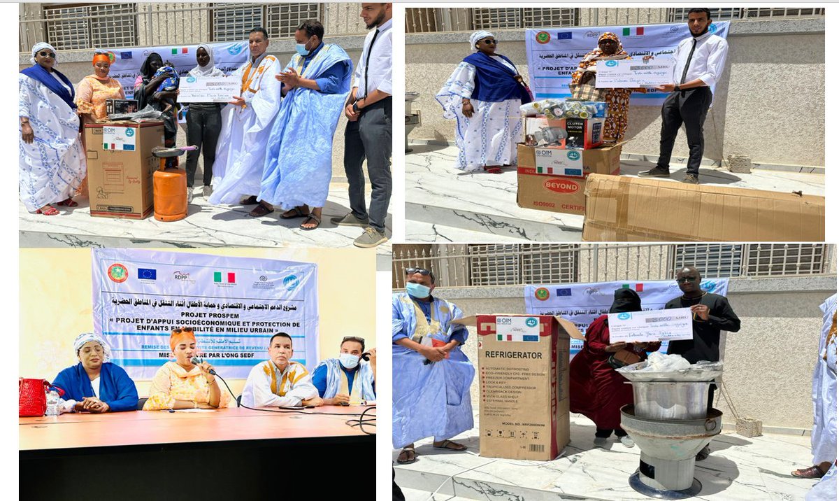 OngSedf's tweet photo. 📷 Nouadhibou
📷📷📷📷📷 Le 24/08/2024, SEDF a procédé à la distribution des kits AGR et fonds  de roulement pour les Familles d’Accueils Transitoire et les familles migrants vulnérables
Ce projet est financé par @OIM en collaboration avec ONG AED et ONG ID https://t.co/wHywMqsLg7