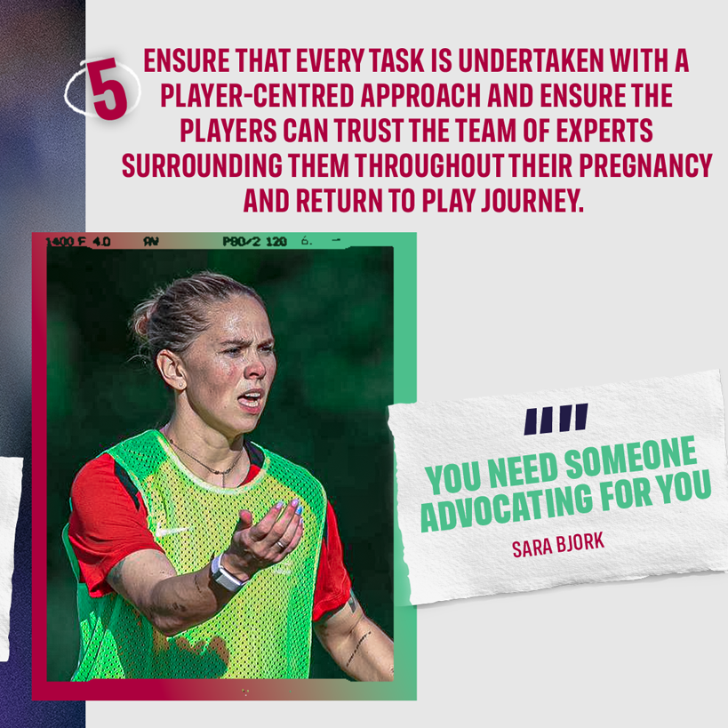 FIFPRO's tweet photo. The Postpartum Return to Play Guide was developed by a taskforce of professional women’s footballers and medical experts.

Five key recommendations ⤵️