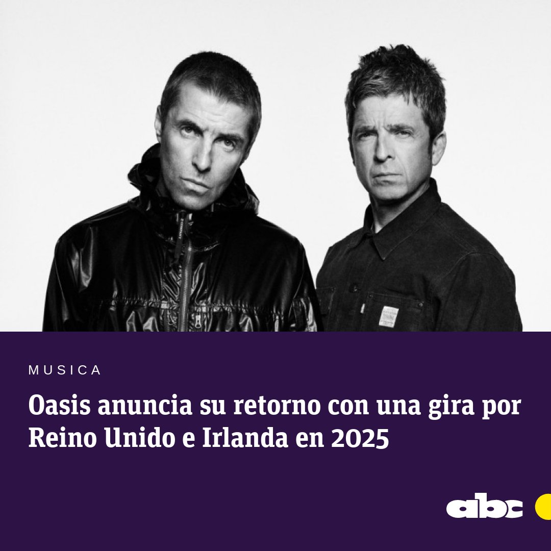 Romance985's tweet photo. #ABCNews| Tras 15 años de ausencia, #Oasis anuncia su regreso a los escenarios.

🎶 La banda arranca con una gira por Reino Unido e Irlanda en 2025.

📱 https://t.co/NIvuytYnBR https://t.co/lt8MJ3Hfmx