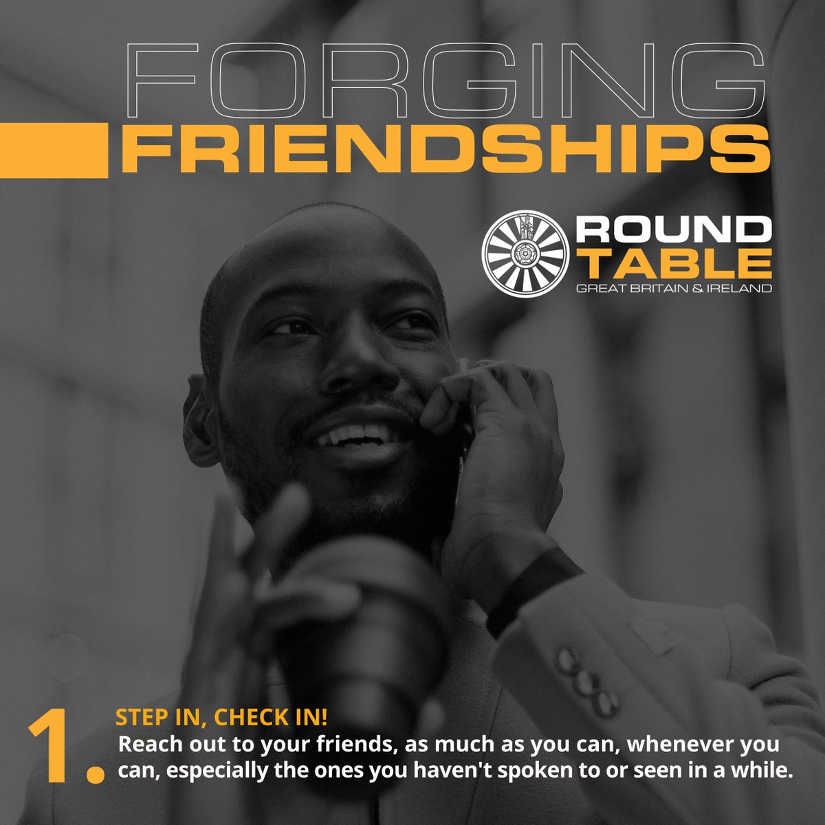 BarnsleyRT's tweet photo. It's check in Tuesday! Please ring that mate you haven't heard from or someone that's had some bad news.
Today also sees the launch of our 'forging friendships', a campaign designed to promote conscious changes we can all make to improve our friendships.

"True friends are great riches."

Week 1. Step in, check in!
Reach out to your friends, as much as as you can, whenever you can, especially the ones you haven't spoken to or seen in a while. Whether via messages, calls, video calls or the best method, a visit, it's a friendship investment to always stay connected. Staying connected creates common ground & strengthens bonds.

Who's in?
#UnitedinDiversity #ForgingFriendships #WeAreRoundTable
