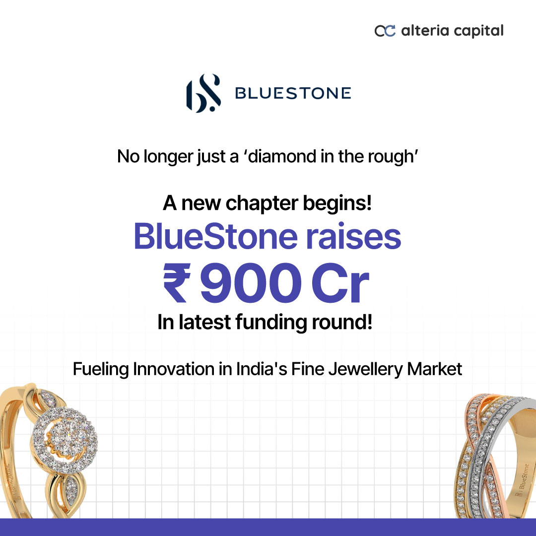 Proud to see our #portfoliocompany, <a href="/bluestone_com/">BlueStone</a>, secure INR 900 Cr #funding as they prepare for the journey ahead! 

Congrats to Gaurav Singh Kushwaha &amp; #BlueStone team on redefining India's fine jewellery market! 

#AlteriaCapital #ipo #investing