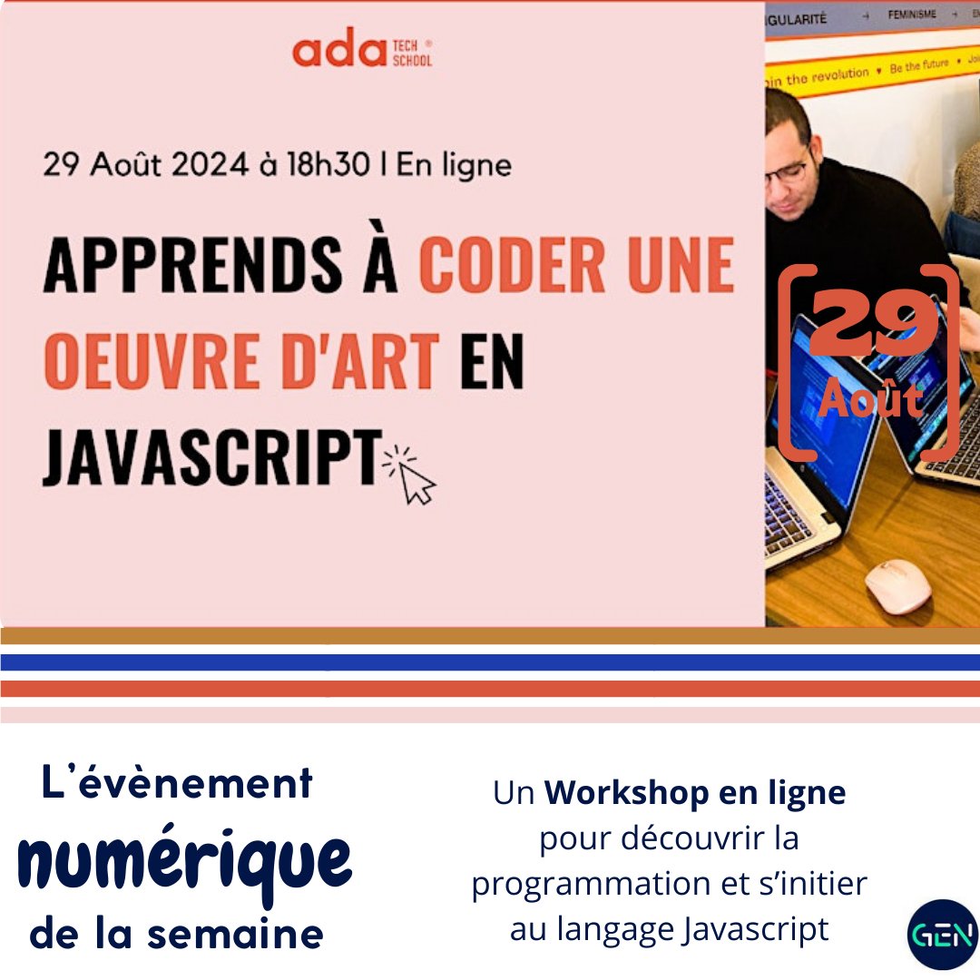Retrouvez les détails de l'évènement Ada tech school ainsi que le lien d'inscription dans notre AGENDA GEN :

ow.ly/n4cW50T7hJs

Dépêchez-vous, les places sont limitées !

#code #numerique #digital #data #programmation