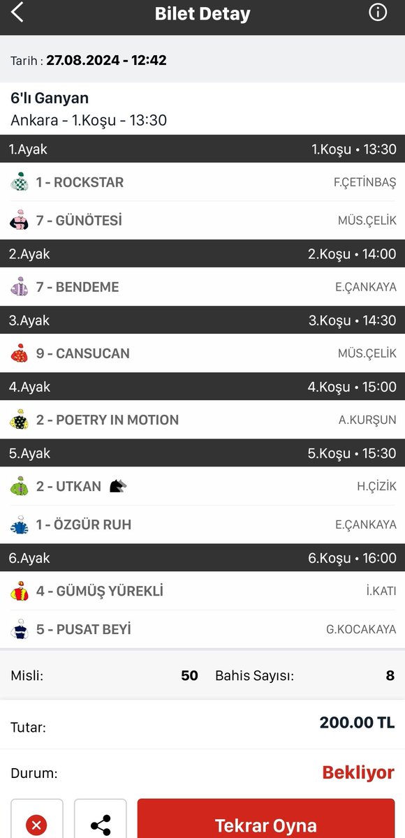 Ankara programı çok zayıf görünüyor. 50 misli altılı denedim.
Bol şanslar herkese.