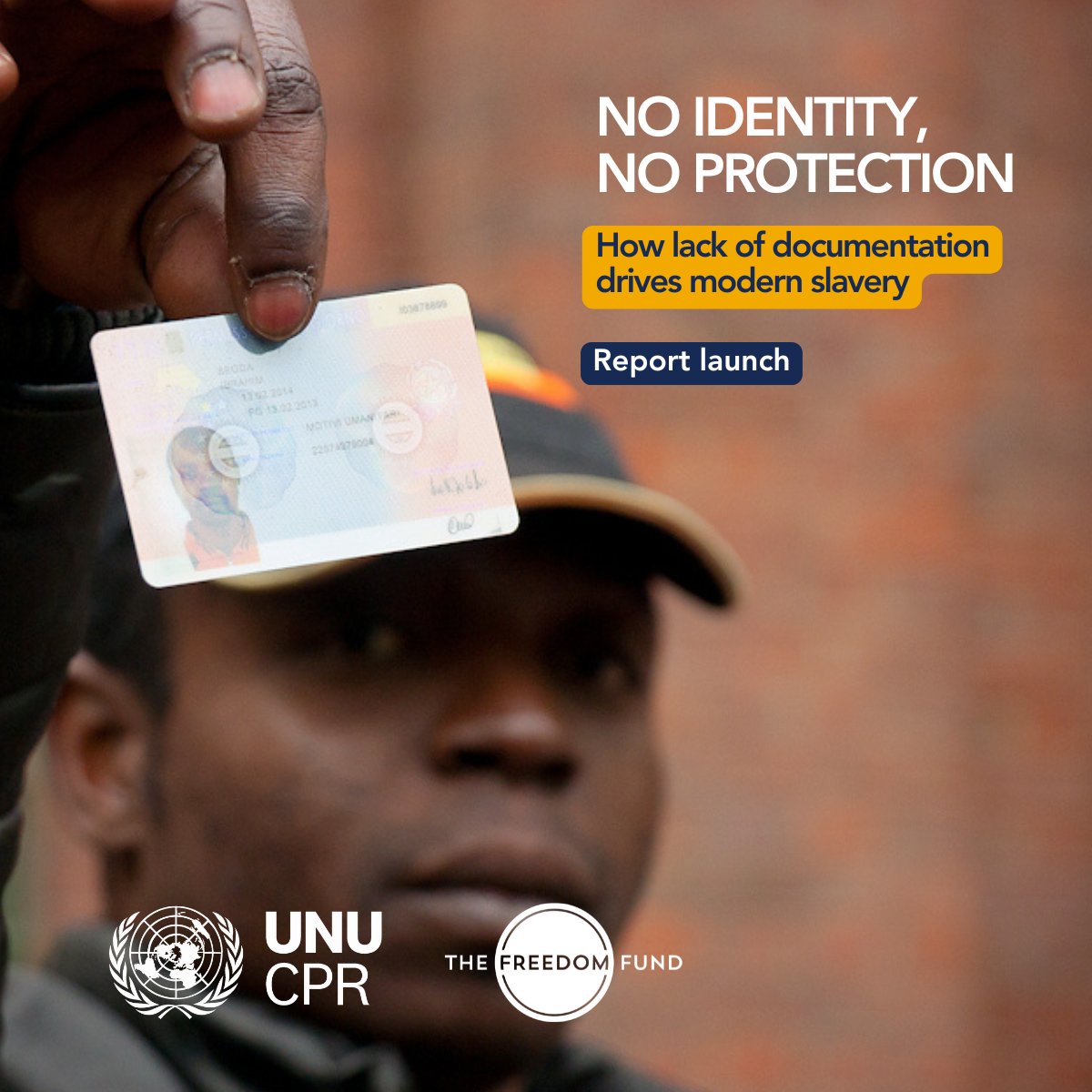 The Freedom Fund (@freedom_fund) on Twitter photo Uncover the struggles of the estimated 850 million people worldwide who lack official identity documents and how this heightens their risk of modern slavery.
Join the <a href="/UNUCPR/">UN University Centre for Policy Research</a> <a href="/Freedom_Fund/">The Freedom Fund</a> report launch on Monday 9th September
Register now!
➡️ bit.ly/4fF1Dy5 Uncover the struggles of the estimated 850 million people worldwide who lack official identity documents and how this heightens their risk of modern slavery.
Join the <a href="/UNUCPR/">UN University Centre for Policy Research</a> <a href="/Freedom_Fund/">The Freedom Fund</a> report launch on Monday 9th September
Register now!
➡️ bit.ly/4fF1Dy5