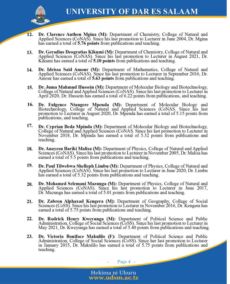 Congrats to the newly promoted academic staff at the University of Dar es Salaam! Your hard work and dedication have paid off. Wishing you continued success and fulfillment in your academic journeys. Keep shining! 
#UDSM 
#AcademicExcellence