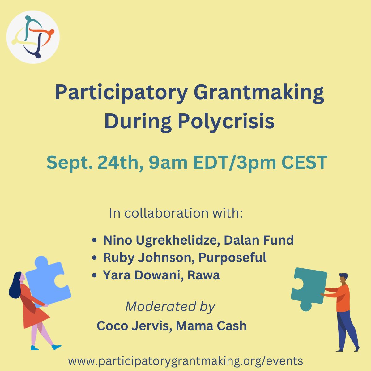 Participatory Grantmakers (@pgmcomm) on Twitter photo 📢Join us on September 24th, 3pm CEST/9am EDT for a Community public event: “Participatory Grantmaking During Polycrisis.”  We will be joined by folks who will share their valuable knowledge on how to navigate PGM in times of crisis.
🔗RSVP participatorygrantmaking.org/event/particip… 📢Join us on September 24th, 3pm CEST/9am EDT for a Community public event: “Participatory Grantmaking During Polycrisis.”  We will be joined by folks who will share their valuable knowledge on how to navigate PGM in times of crisis.
🔗RSVP participatorygrantmaking.org/event/particip…