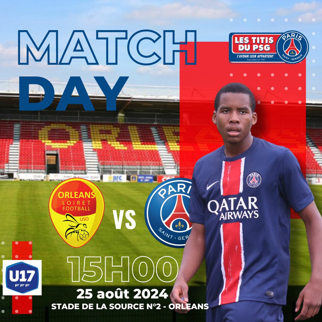 TitisduPSG's tweet photo. ⚽ JOUR DE MATCH ⚽️

🎯 U17 - 1ère journée
📍 Campus PSG
⌚ 15h00
📺 ❌
📱 #USOPSG #PSG #U17 https://t.co/rh6oAkvtec