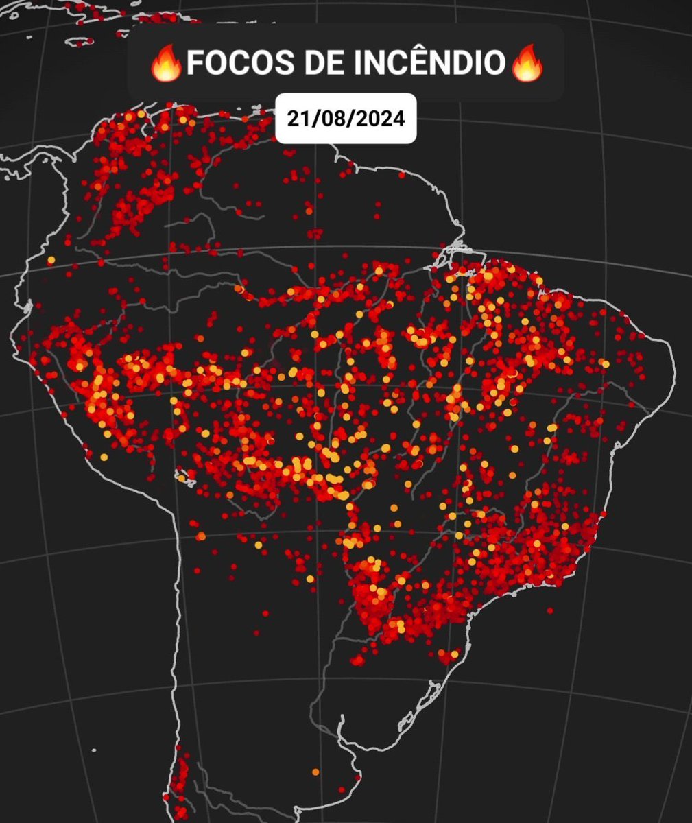 Hidro_peck's tweet photo. A quem interessa?

Imagens de satelites indicam milhares de focos de incêndios no Brasil e America Latina. Mas, pasmem, dezenas de focos, em São Paulo, milagrosamente, iniciaram ao mesmo momento, de forma sincronizada!

Algo a ser investigado e esclarecido! https://t.co/p1PM8VMtNn