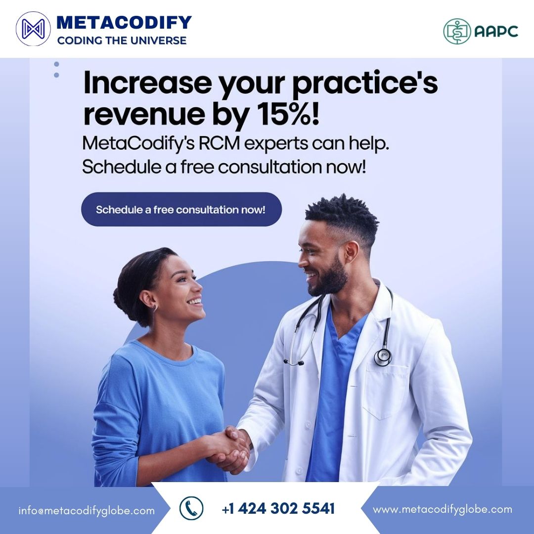 Metacodify's tweet image. Increase Your Practice's Revenue by 15% with Metacodify's RCM Experts
Don't miss out—schedule a free consultation today and see how we can transform your practice.
#RevenueGrowth #RCMExperts #Metacodify #MedicalBilling #IncreaseRevenue #PracticeManagement #BillingSolutions