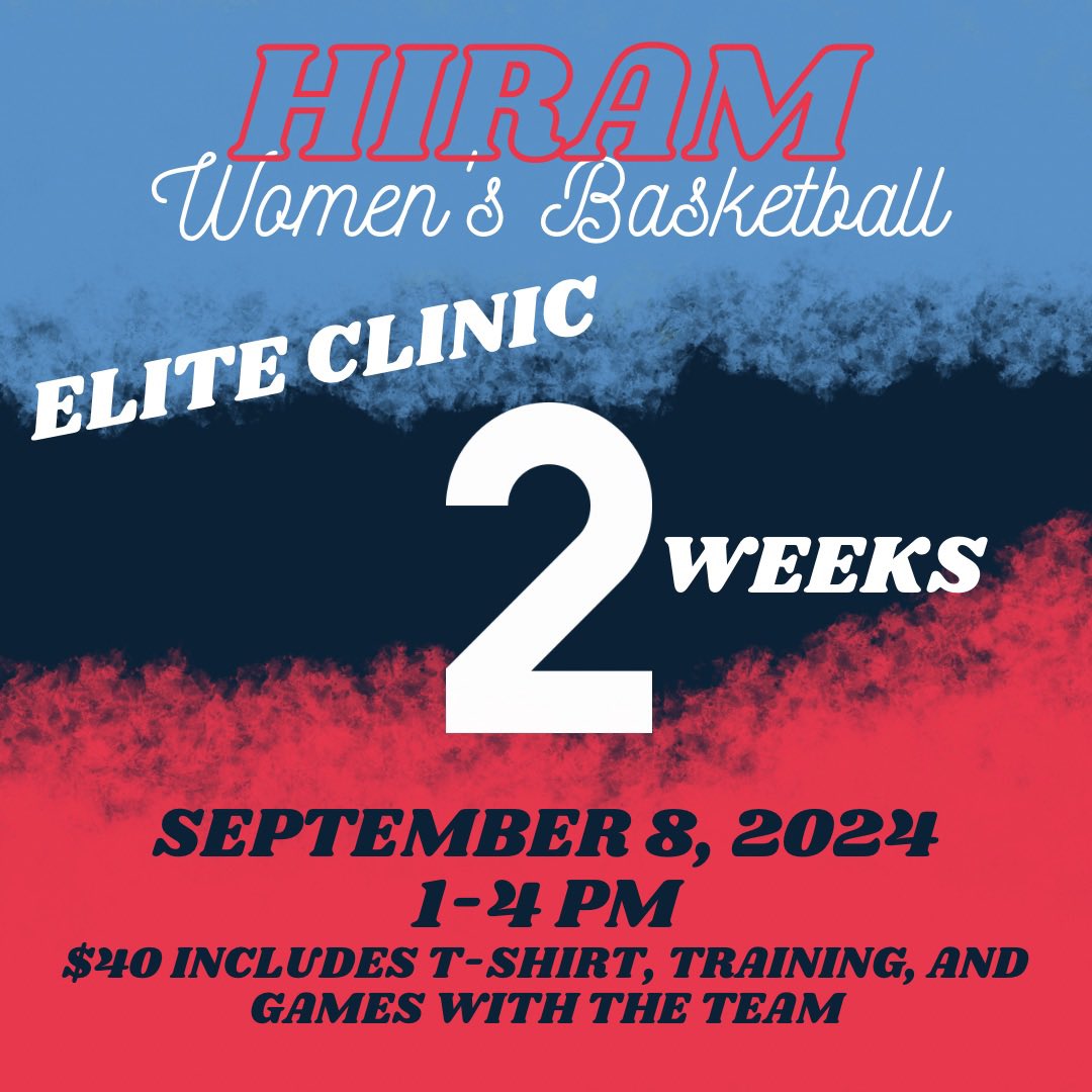 We are 2 weeks away from our elite clinic!

Come spend the day with our athletes and coaches! You’ll get to meet the team, complete skill work, play games, and learn more about Hiram!

Link in bio to register. 
DM or email Coach Dellas at DellasA1@hiram.edu if you have questions.