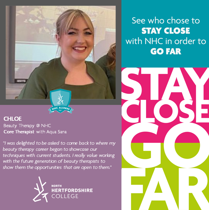 Chloe completed a Beauty Therapy course at North Hertfordshire College - now, she is a Core Therapist at Aqua Sana Spa 💆‍♀️

Could you follow in Chloe's footsteps? 🚀

Good news! You can now drop in and enrol, no application needed - find out more 👇

ow.ly/wtIN50T51lo
