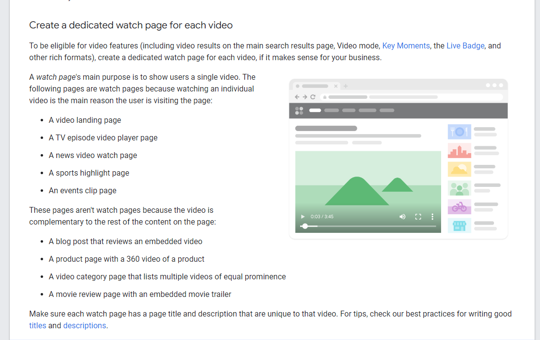 glenngabe's tweet photo. Heads-up, Google updated its video SEO documentation and clarified video indexing requirements, technical requirements, and added a new 'watch page' section. 

"We revisited our video SEO guidance to clarify what's eligible for a video result and how site owners can make it easier for Google to find their videos." https://t.co/xCRhnV3ExX