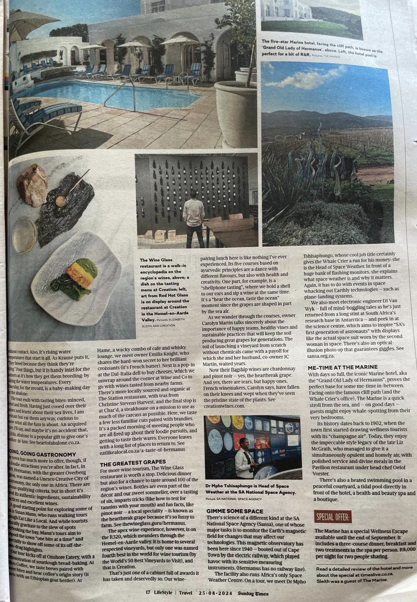 Carolyn Martin (@creationwines) on Twitter photo All about our corner of the world’s #hiddentreasures 💫✨in the <a href="/SundayTimesZA/">Sunday Times</a> Lifestyle section!📰🗞👌
#cityofgastronomy #visithermanus #sundayfunday #unesco #whaleseason #whalewatching #finewine #capefloralkingdom All about our corner of the world’s #hiddentreasures 💫✨in the <a href="/SundayTimesZA/">Sunday Times</a> Lifestyle section!📰🗞👌
#cityofgastronomy #visithermanus #sundayfunday #unesco #whaleseason #whalewatching #finewine #capefloralkingdom