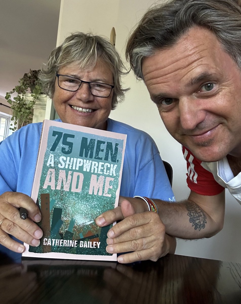 PhilCox_native's tweet photo. With author @CatherineB7477 for signed copy of the her brilliant new book #75menshipwreck https://t.co/MaoIoWh3np