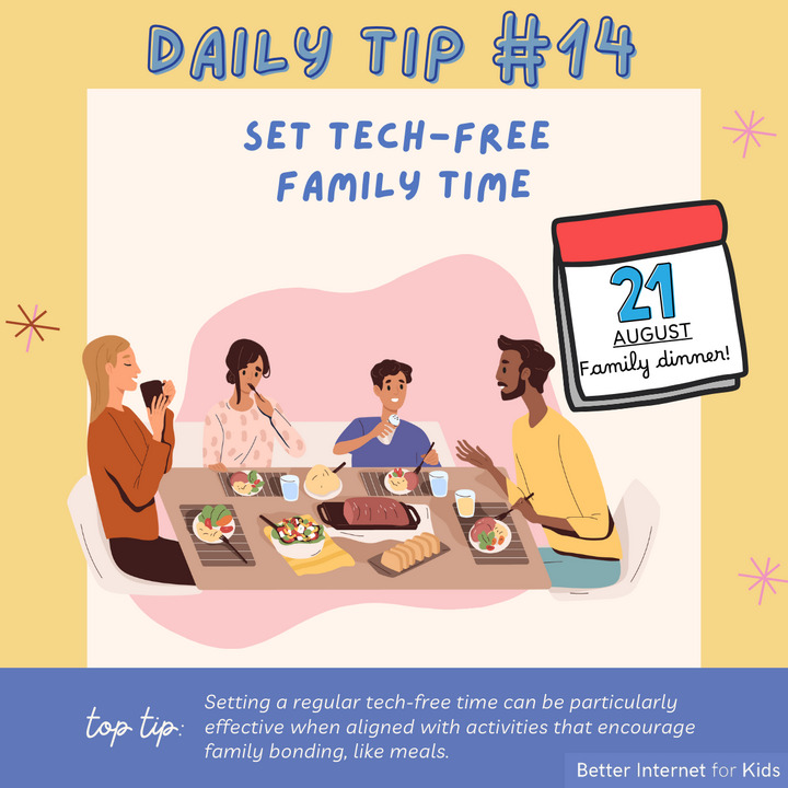 Insafenetwork's tweet photo. STAYCATION TIP#14 – SET TECH-FREE FAMILY TIME ⌚ Set specific times in the day when everyone agrees to put away their devices and make these times special by doing meaningful activities to strengthen your bond. Read more here👉https://t.co/RoB6dYdNXe #BIK #DigitalSunScreen https://t.co/DRgsNbsVUg