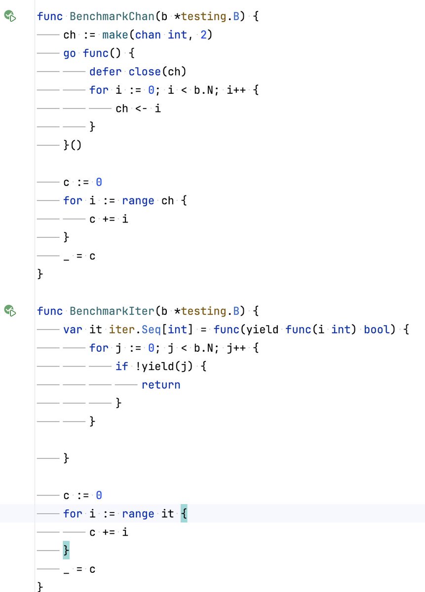 olomix's tweet photo. If you ever wonder how much faster it would be to use Go 1.23 range over functions versus traditional channels, the answer is approximately 65 times faster. https://t.co/ISPq68I96t