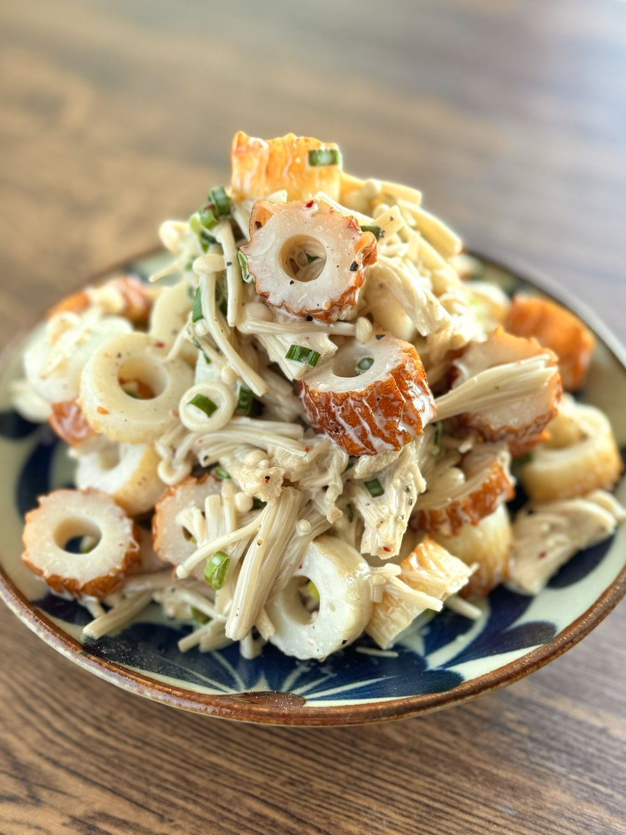 意外と出回らないんですが、ちくわとえのきにマヨネーズと麺つゆ混ぜる