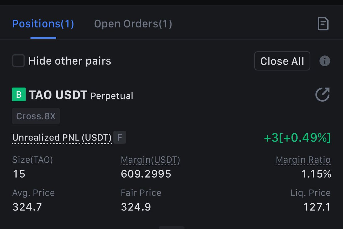 j_eth8's tweet photo. TAO buy limit filled. 

Planning to add more lower and will swing trade this to 370+ https://t.co/jkxxCOLNnI