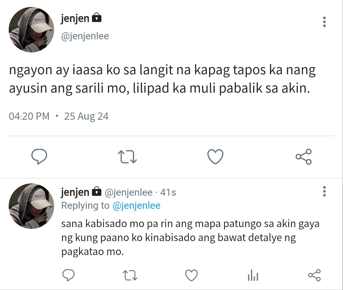 xesartaxer's tweet photo. anghel
#jenyang filo au
dahil mapagpalaya ang pagmamahal, pinalaya pansamantala ni jn si yy para ayusin nang permanente ang sarili. bitbit ang nakaukit na memorya nilang dalawa, umalis si yy dala ang singsing na tanda ng pangako nila sa isa′t isa. https://t.co/HXaztyRxHh