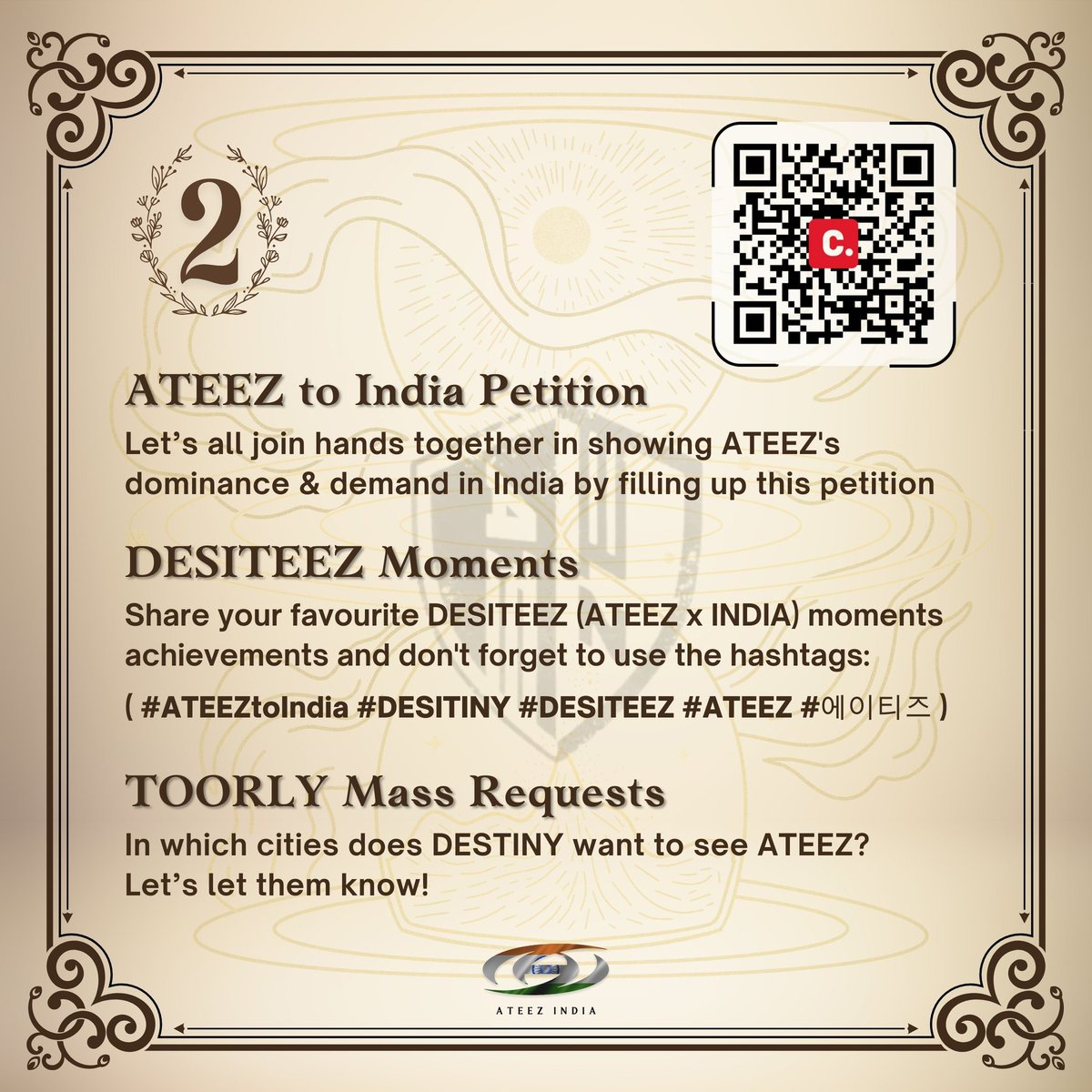 ATEEZ_India's tweet photo. [⚓] ATEEZ to India Project

DAY 2: Our voyage to bring ATEEZ to India is on board, will you join us? 

ATEEZ × Mumbai🖇️: https://t.co/fZOJWldEQ9

ATEEZ × Delhi🖇️: https://t.co/ZYJYhkvR5q

#ATEEZtoIndia #DESITINY #ATINY #ATEEZIndia #DESITEEZ #ATEEZ  #에이티즈 @ATEEZofficial https://t.co/Hgo4qTBV3Q