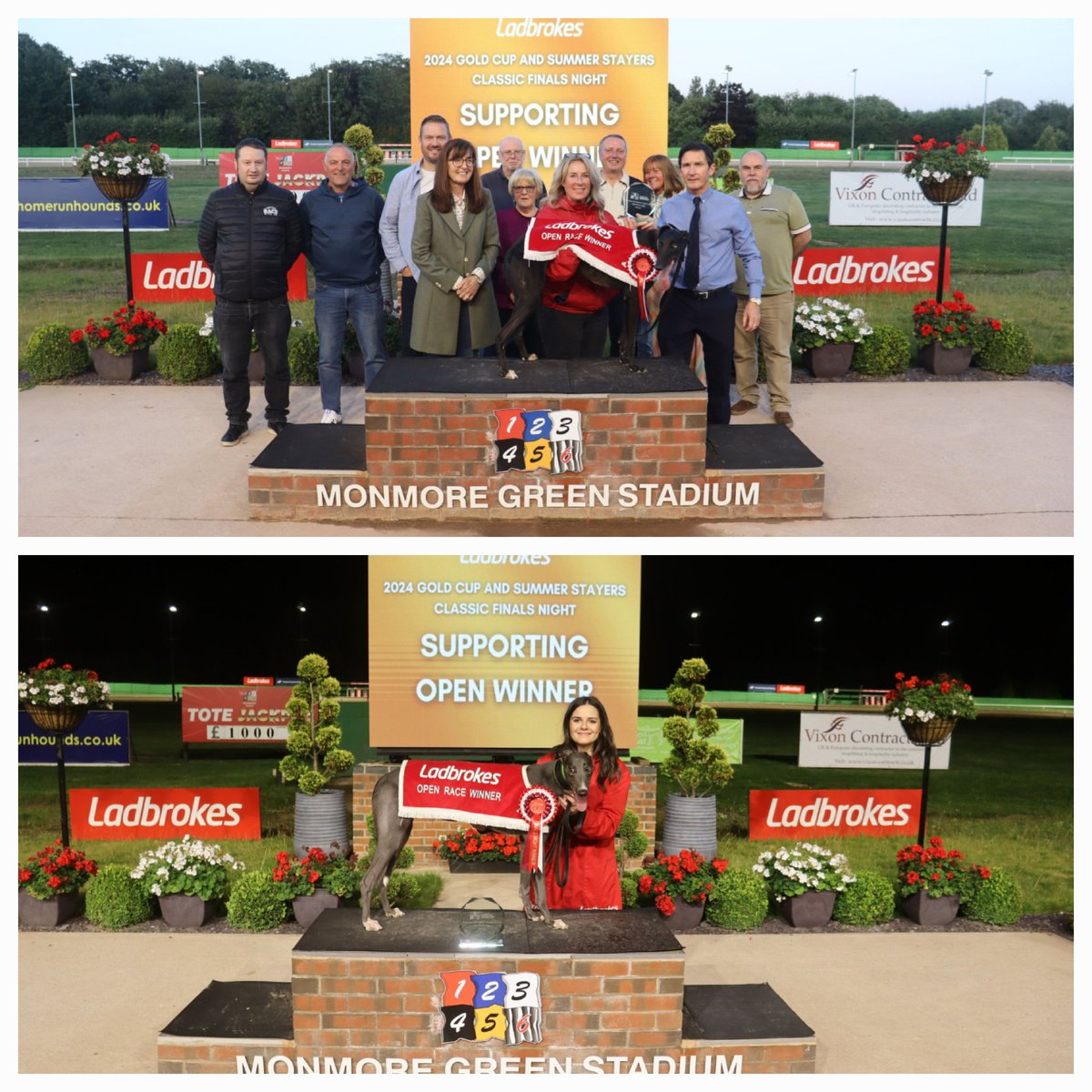 Lovely 'Magical' double last night at Monmore with Luna winning the marathon for Kim Billingham and Bluebear winning the open sprint for the Russells. Well done to connections. 👏🏆☘️