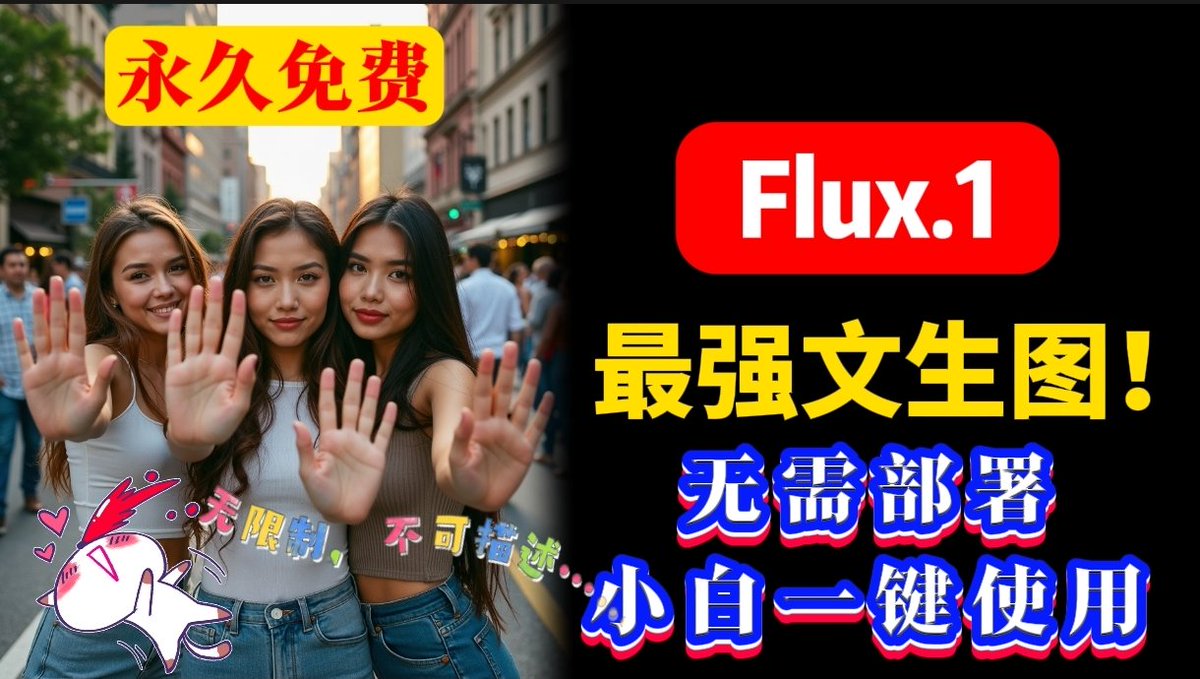 kejigongxiang's tweet photo. https://t.co/yuhqTfmx6X
Flux.1 无需部署！小白也能使用媲美Midjourney的顶级AI绘图模型 ，免费开源，生成无限制图片！ComfyU效果惊人！免费使用最强AI绘画模型，这才是真正的SD3！手机电脑都能用。 https://t.co/z51FA6phSO