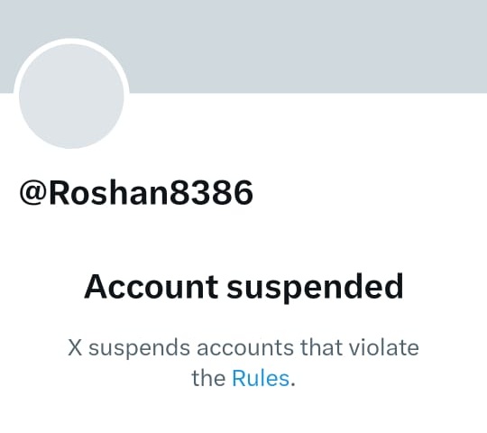My friend's account has been suspended. How was this account suspended and why? Please get this account back. With this, my friend can get this Twitter account back. Account name is <a href="/Roshan8386/">Ram Karan Meena 🐪 🇮🇳</a>
please help <a href="/X/">X</a> <a href="/XCorpIndia/">X India</a> <a href="/premium/">Premium</a> <a href="/elonmusk/">Elon Musk</a> 
#accountrecovery 
#accountrecover