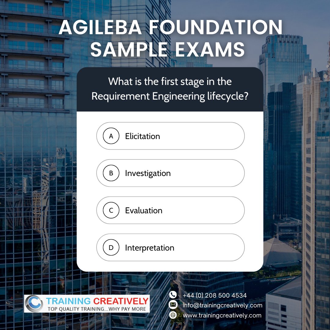 traincreatively's tweet image. Start your day with a brain teaser! 🧠 Here&apos;s a sample question from the AgileBA Foundation course. Test your knowledge and swipe to reveal the answer! #AgileBA #BusinessAnalysis #MorningChallenge