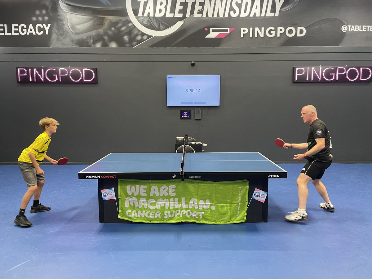 NeilPriscott's tweet image. Amazing hour at Tez’s 24 hour table tennis-athon raising money for two great charities @macmillancancer @thegrandappeal Cots4Tots. Incredible energy from Tez and he’s still got 9 hours to go!