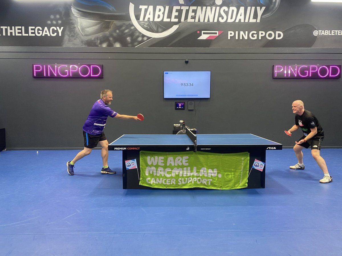 NeilPriscott's tweet image. Amazing hour at Tez’s 24 hour table tennis-athon raising money for two great charities @macmillancancer @thegrandappeal Cots4Tots. Incredible energy from Tez and he’s still got 9 hours to go!