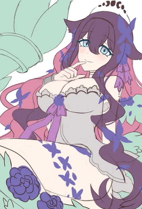 全部 真っ白な子だからどうなるか分からないけど色ラフで大分 形整ってきた(;'∀`)ふぅ  上手い人は こんなに色塗らず すぐ線画にうつるから信じられん…ウチは色ラフでも1日作業よしかも ここから雰囲気変わるかもしれない恐ろしさにビクビクしながら線画作業よひゅっ