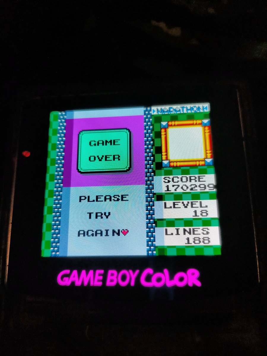 SyncroMoose's tweet image. My new personal best on Tetris DX #gameboy #tetris