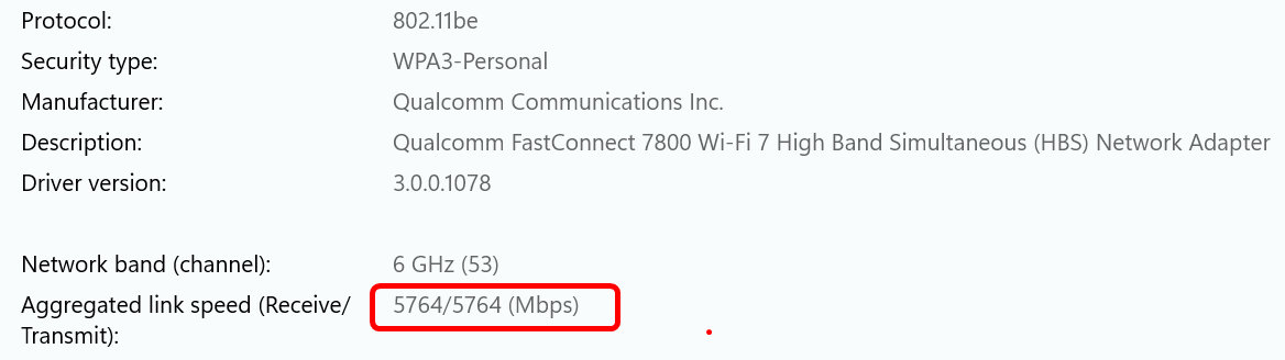 Upgraded my PC to Windows 11 24H2 (required for 802.11be)  Qualcomm WiFi 7 Card  my speed test server can not keep up !