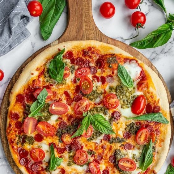 Pepperoni Burrata Pizza with Fresh Pesto: A Flavor-Packed, Gourmet Twist on a Classic!