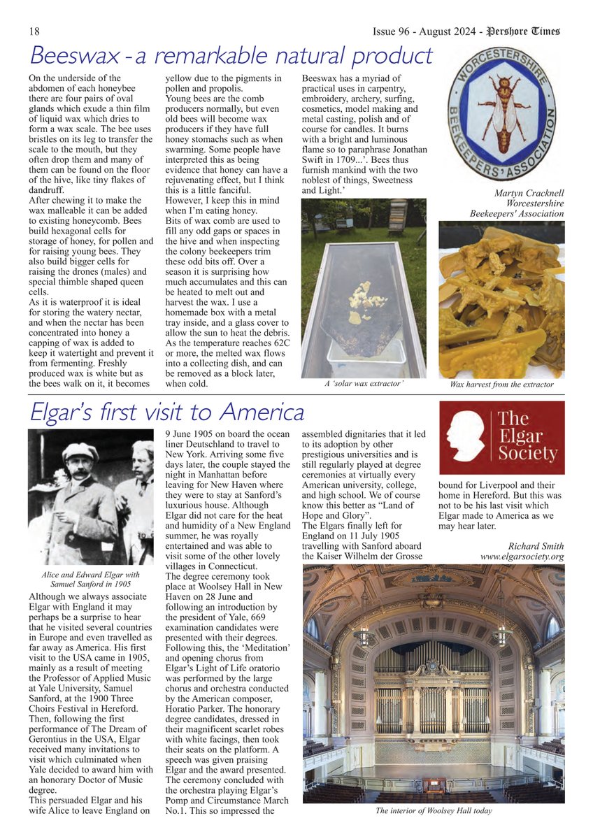 pershoretimes.com 🌐 Page 18 >>> Beeswax- a remarkable natural product 🐝 🍯 Elgar’s first visit to America 🎵 🌎 🗞️ #PershoreTimes #pershore #worcestershire #newspaper