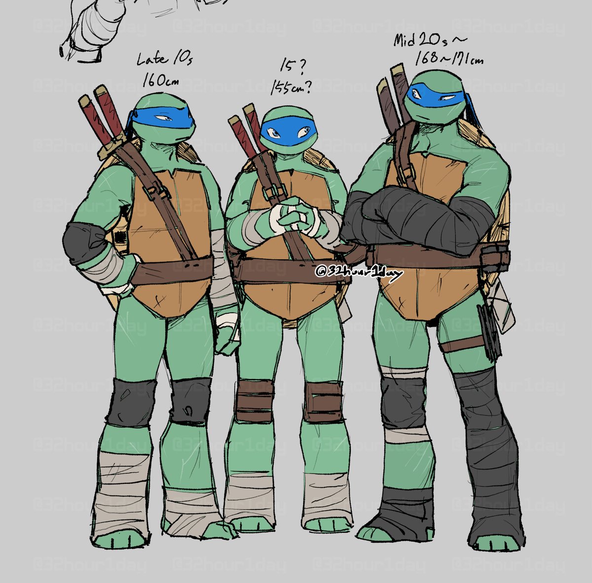 12레오 나이 먹이기. 20대 이후로 더 나이 먹으면 데포르메도 확실히 달라지겠지만(아포칼립스 편의 라프나 마이키처럼) 20대 까지는 크게 안 바뀔 것 같다는 생각을 함.