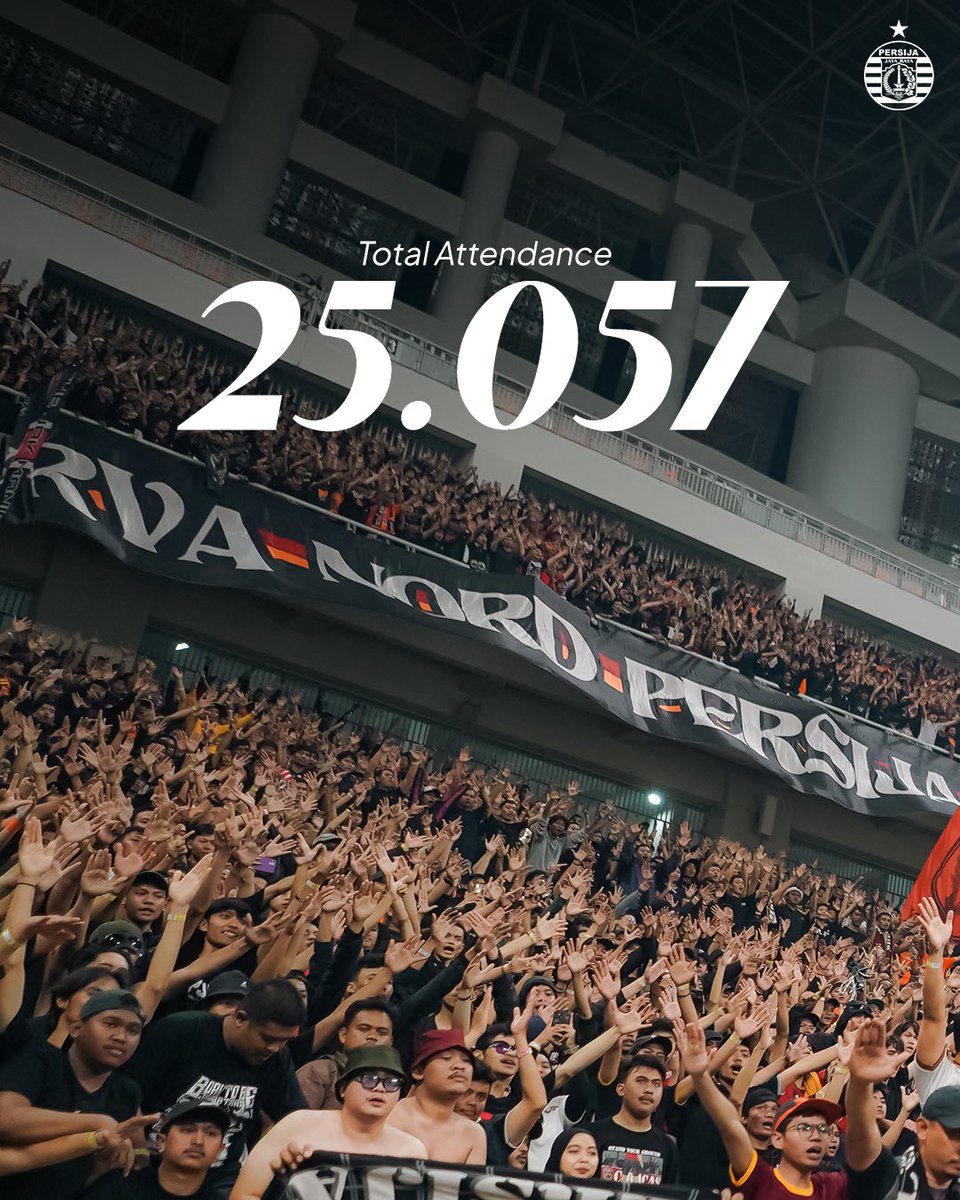 Persija_Jkt's tweet photo. 𝐓𝐇𝐄 𝐏𝐎𝐖𝐄𝐑 𝐎𝐅 𝐉𝐀𝐊𝐌𝐀𝐍𝐈𝐀 👆🔴

Sebanyak 𝟮𝟱.𝟬𝟱𝟳 The Jakmania hadir langsung di Jakarta International Stadium pada laga Persija vs Persis Solo.

Terima kasih dan sampai jumpa di laga kandang Persija berikutnya, Jak!

#BRILiga1 #TheJakmania #Persija https://t.co/tVMsRNMW4w